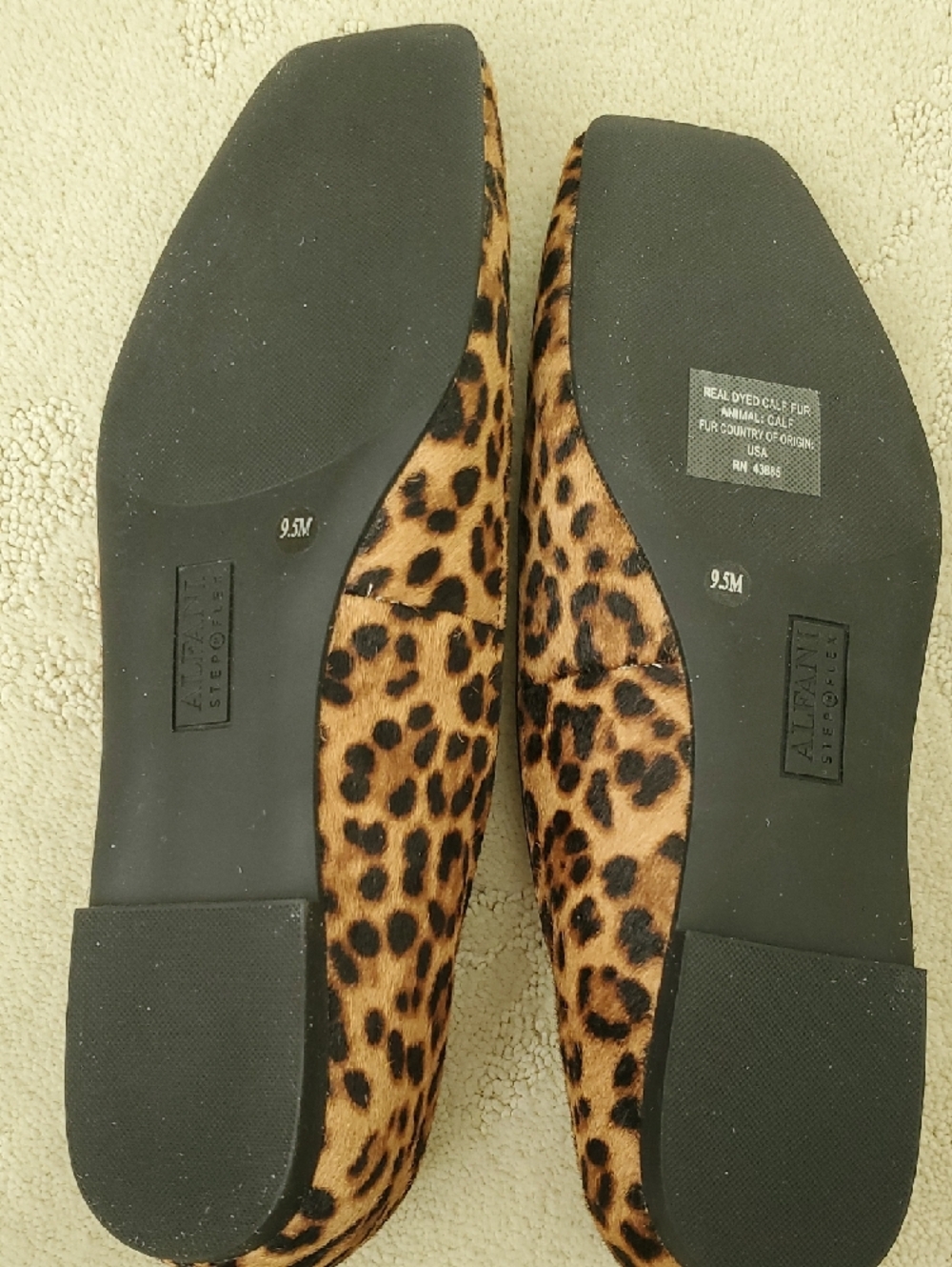 NWT Alfani Calf Hair Leopard-Print Square-Toe Ballet Flats in Tan and Black - Picture 2 of 6